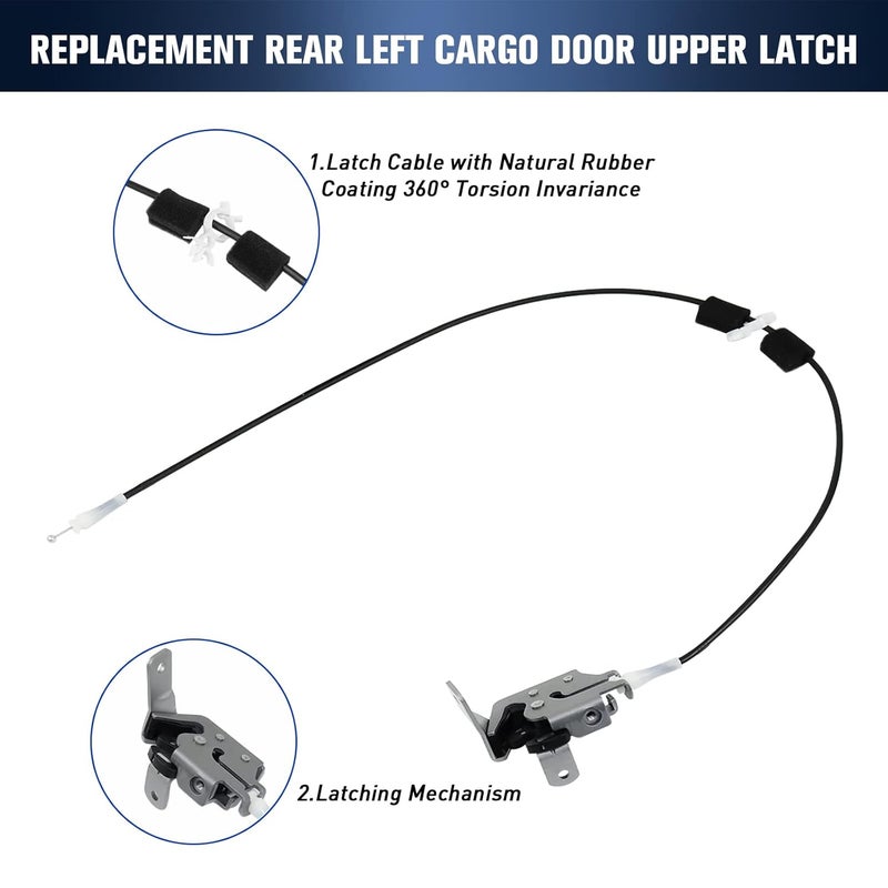 MOTORSTAR Rear Left Cargo Door Upper Latch w/Cable 6C2Z-1543286-AA for Ford E150 E250 E350 1998-2009, for 2002-2009 E-450 Super Duty, Back Door Latch Lock Cable Assembly - Image 4